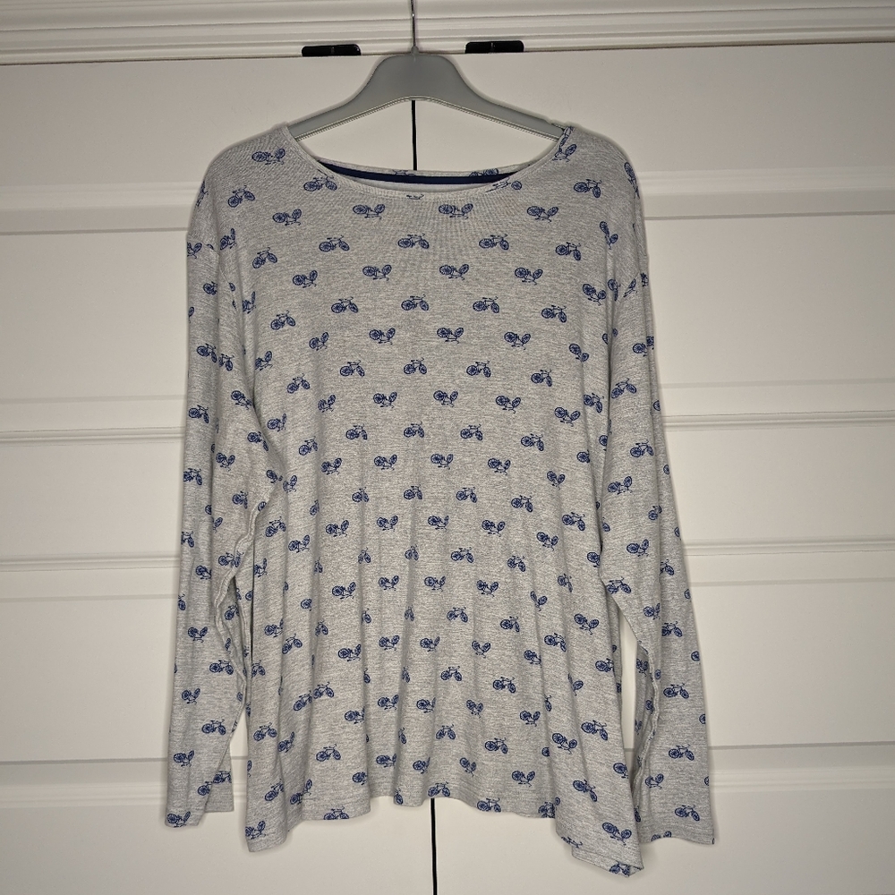 Croft & Barrow Womens Classic Tee Long Sleeve 2X Grey with Blue Bicycles Cotton